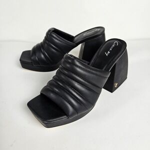 Circus NY Black Quilted Platform Block Heel 90s Mules Slides Square Toe Womens 7
